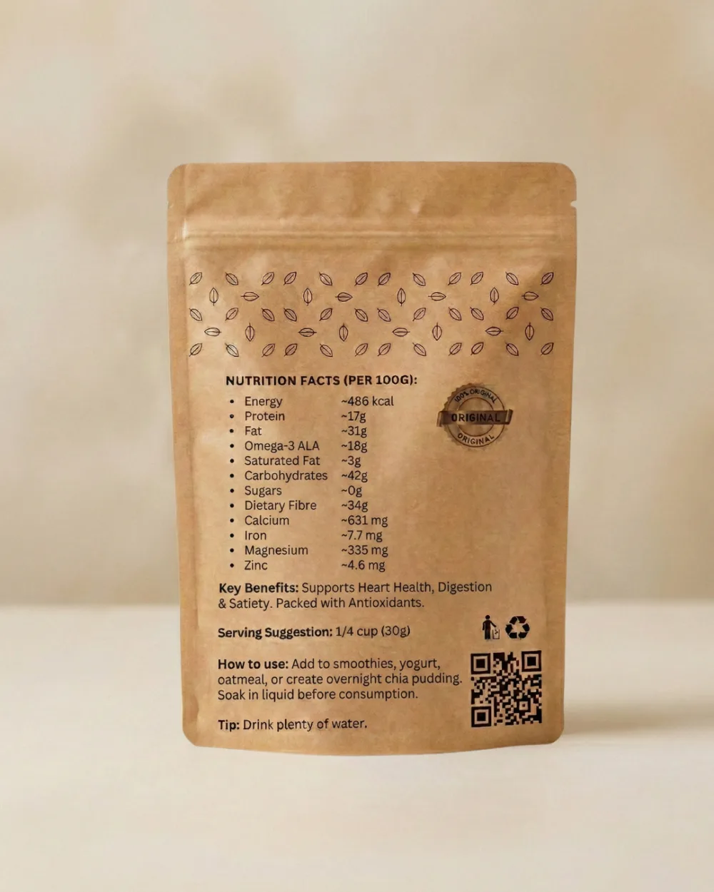 Brown bag with nutrition information