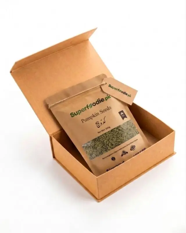 Home pumpkin seeds pouch in a box