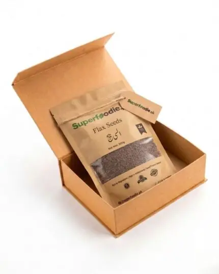 flax seeds pouch in a box