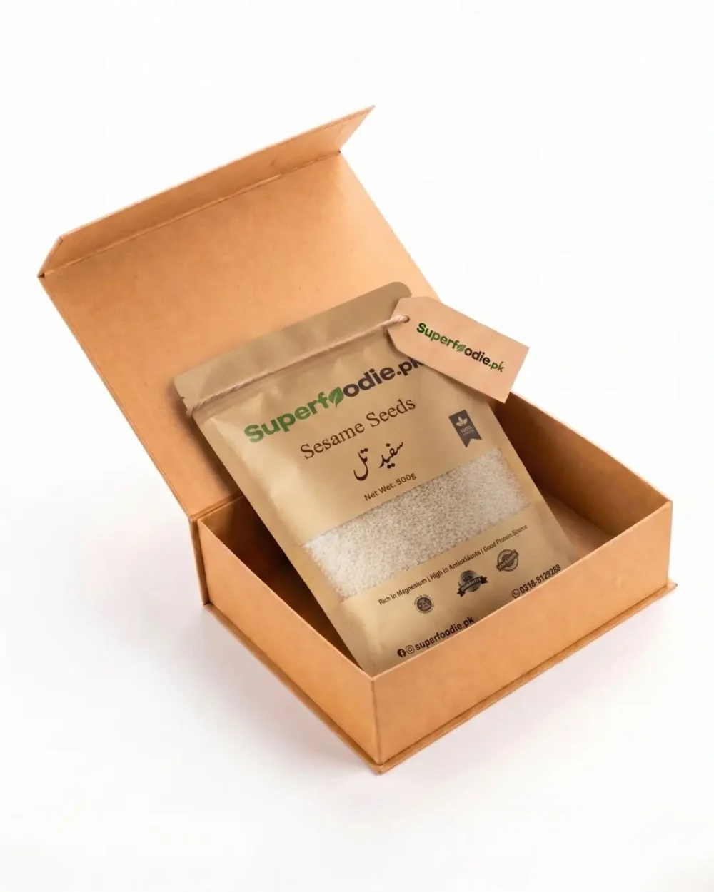 sesame seeds pouch in a box
