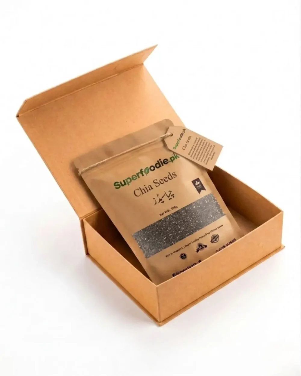chia seeds pouch in a box