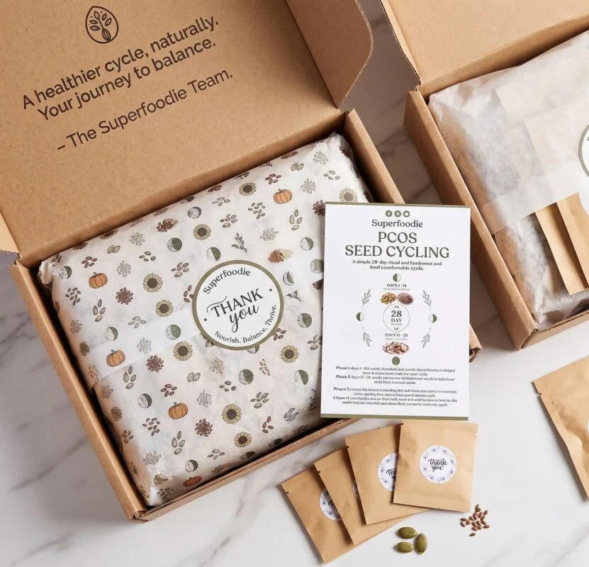 Home Superfoodie PCOS Seed Cycling Kit with four seeds